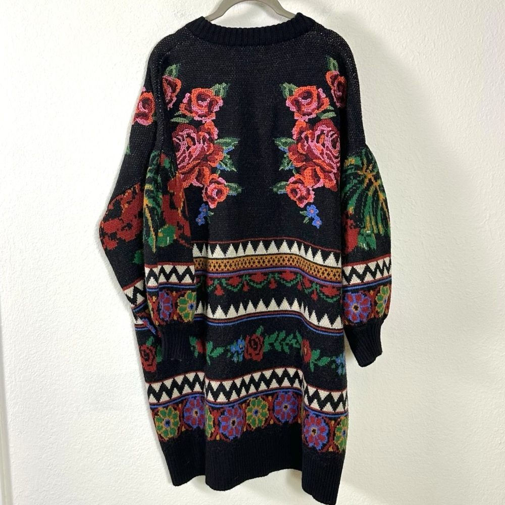 FARM Rio Black Floral Embroidered Chunky Cardigan with Red & Blue Roses - Picture 6 of 15